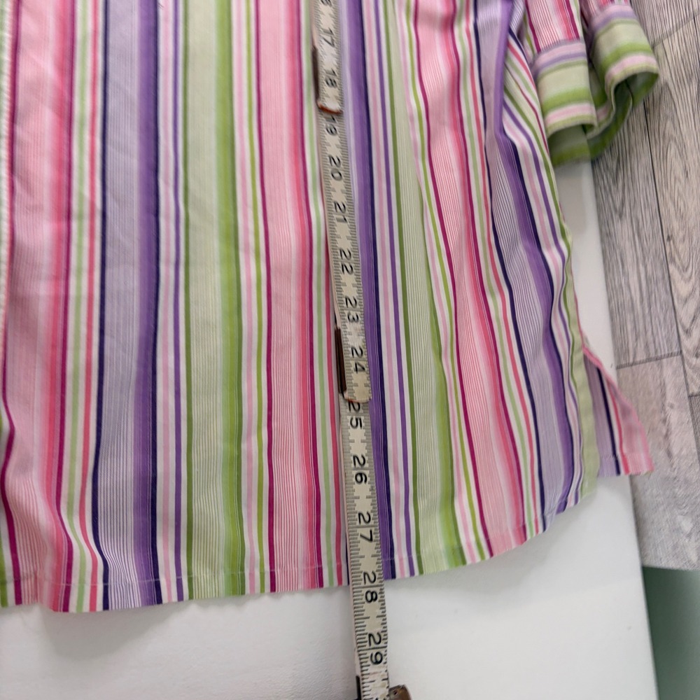 Allison Daley Button Down Shirt Women 18 Pink Purple Green Striped 3/4 Sleeve - Picture 7 of 8